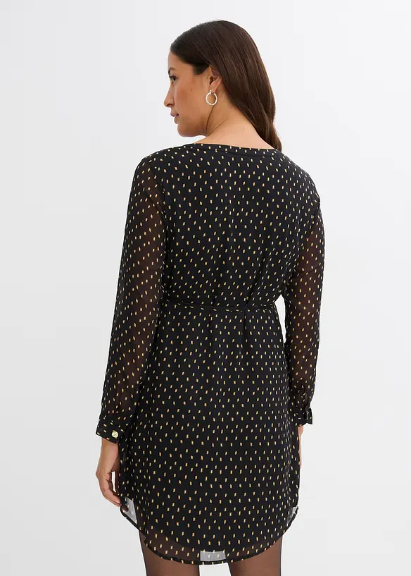 2-in-1 Umstands- und Stillkleid aus Chiffon in schwarz von hinten (Totalaufnahme) - bonprix