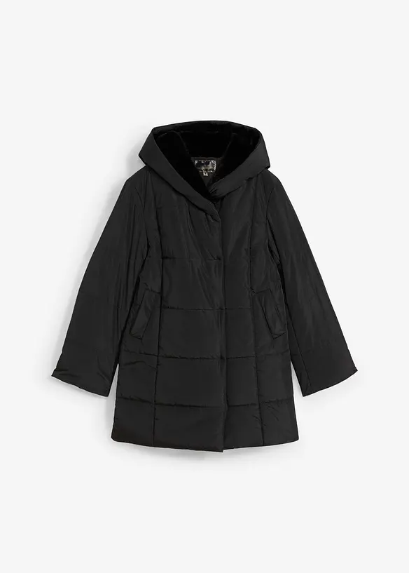 Steppjacke mit Fellimitat Besatz in schwarz von vorne - bonprix