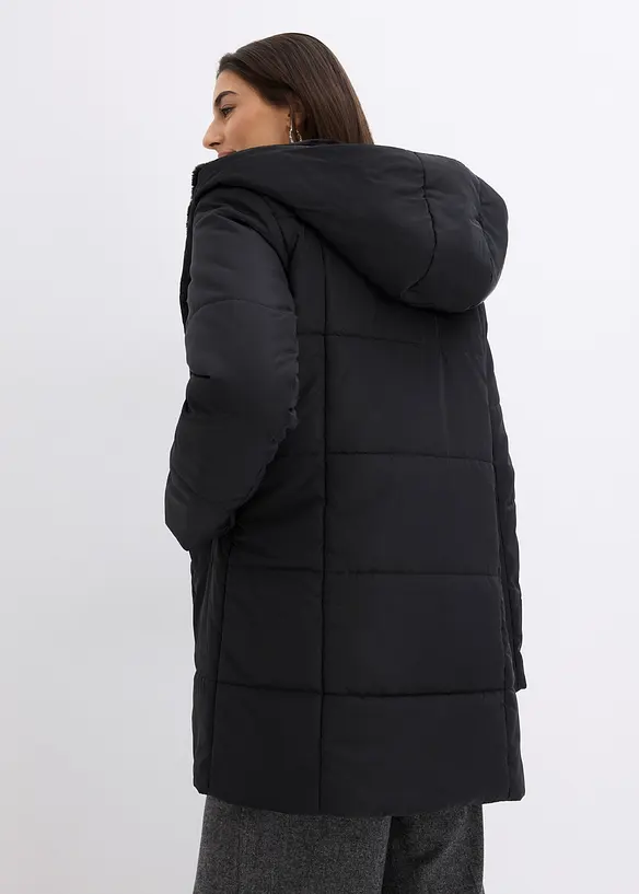 Steppjacke mit Fellimitat Besatz in schwarz von hinten (im Anschnitt) - bonprix