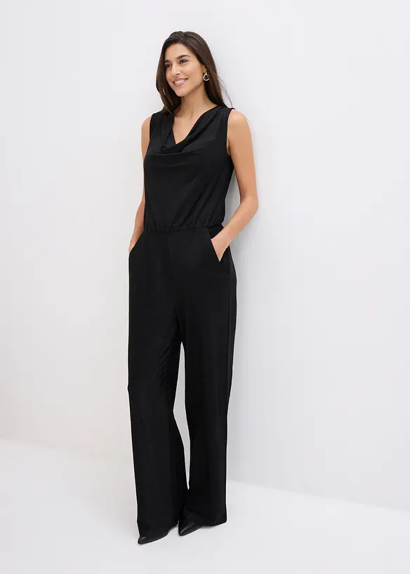 Jumpsuit mit Glitzerelementen in schwarz von vorne (Totalaufnahme) - bonprix Jumpsuit mit Glitzerelementen in schwarz von vorne (Totalaufnahme) - bonprix