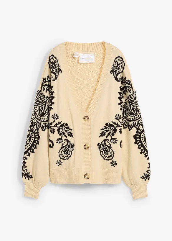 Strickjacke mit Ornament in beige von vorne - bonprix