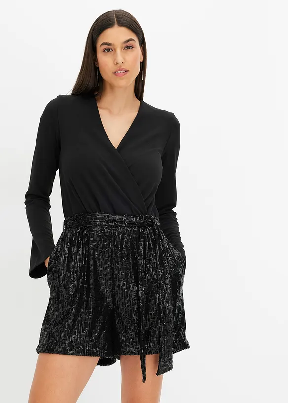 Overall mit Pailletten in schwarz von vorne (Totalaufnahme) - bonprix