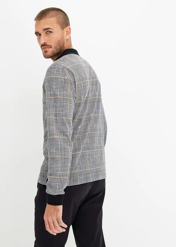 Piqué Polo-Langarmshirt aus Bio-Baumwolle in schwarz von hinten (im Anschnitt) - bonprix