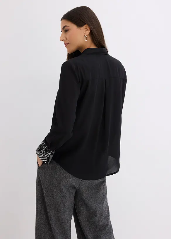 Hemdbluse mit Glitzersteinchen in schwarz von hinten (im Anschnitt) - bonprix Hemdbluse mit Glitzersteinchen in schwarz von hinten (im Anschnitt) - bonprix