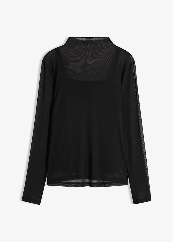 Langarmshirt aus transparentem Mesh in schwarz von vorne - bonprix Langarmshirt aus transparentem Mesh in schwarz von vorne - bonprix