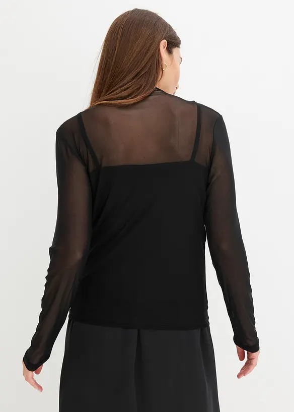 Langarmshirt aus transparentem Mesh in schwarz von hinten (im Anschnitt) - bonprix Langarmshirt aus transparentem Mesh in schwarz von hinten (im Anschnitt) - bonprix