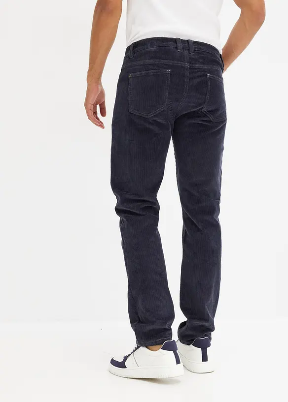 Regular-Fit Cordhose in gewaschener Optik, Straight in blau von hinten - bonprix