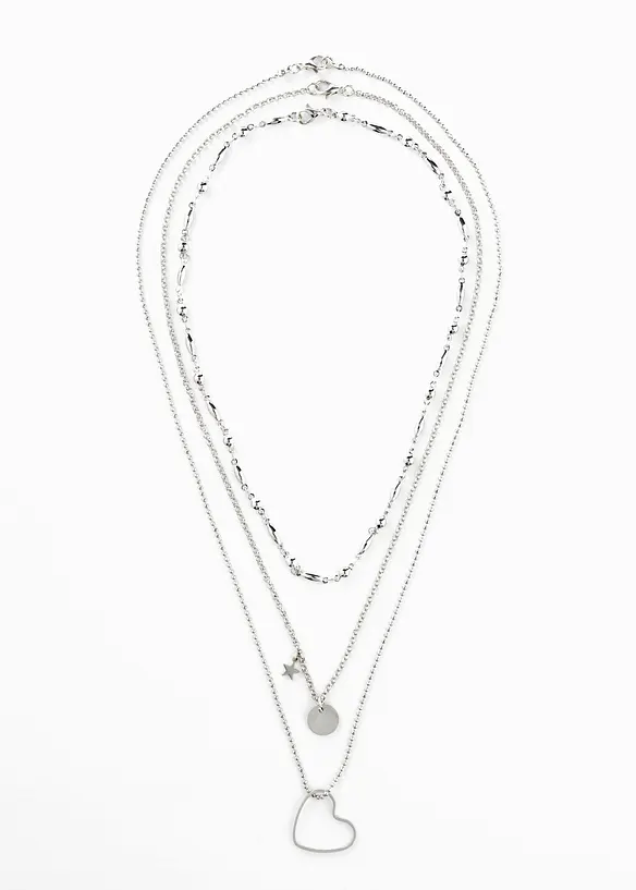 Kettenset mit unterschiedlichen Anhängern (3-tlg. Set) in silber von vorne - bonprix