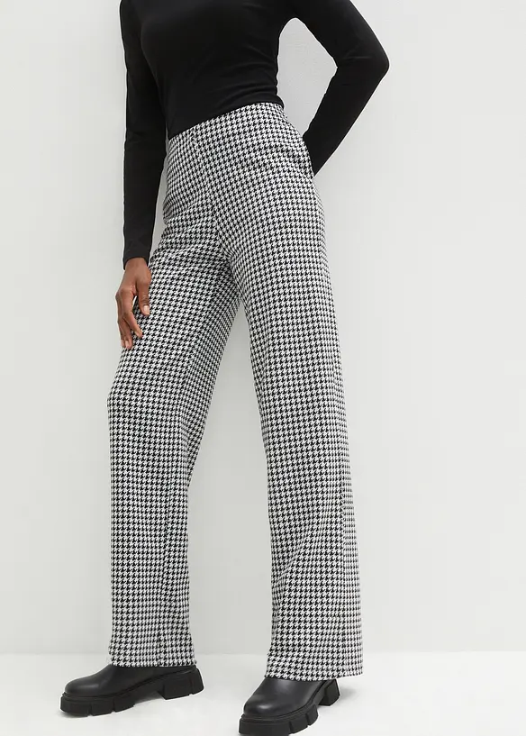 Stretch-Hose mit Hahnentrittmuster, Wide leg in schwarz von vorne - bonprix Stretch-Hose mit Hahnentrittmuster, Wide leg in schwarz von vorne - bonprix