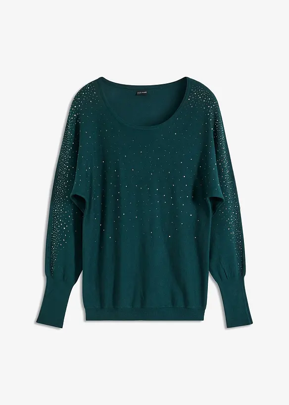 Feinstrickpullover mit Strass-Applikation in grün von vorne - bonprix Feinstrickpullover mit Strass-Applikation in grün von vorne - bonprix