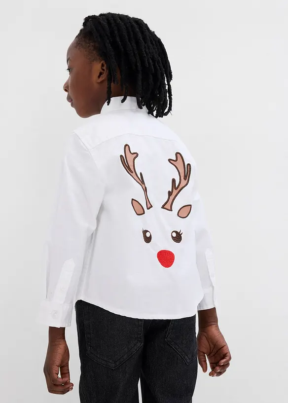 Jungen Langarmhemd mit Weihnachtsmotiv in weiß von hinten (im Anschnitt) - bonprix