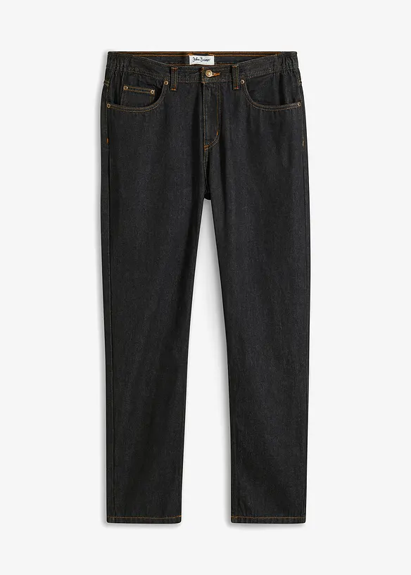 Classic-Fit Jeans mit Dehnbund, Straight in schwarz von vorne - bonprix