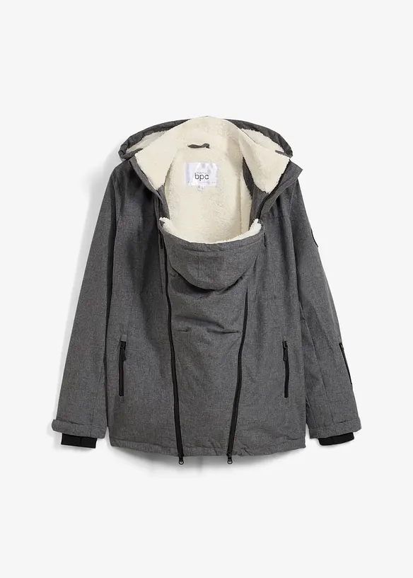 Kuschelige 3-in-1 Umstandsjacke und Tragejacke in grau von vorne - bonprix