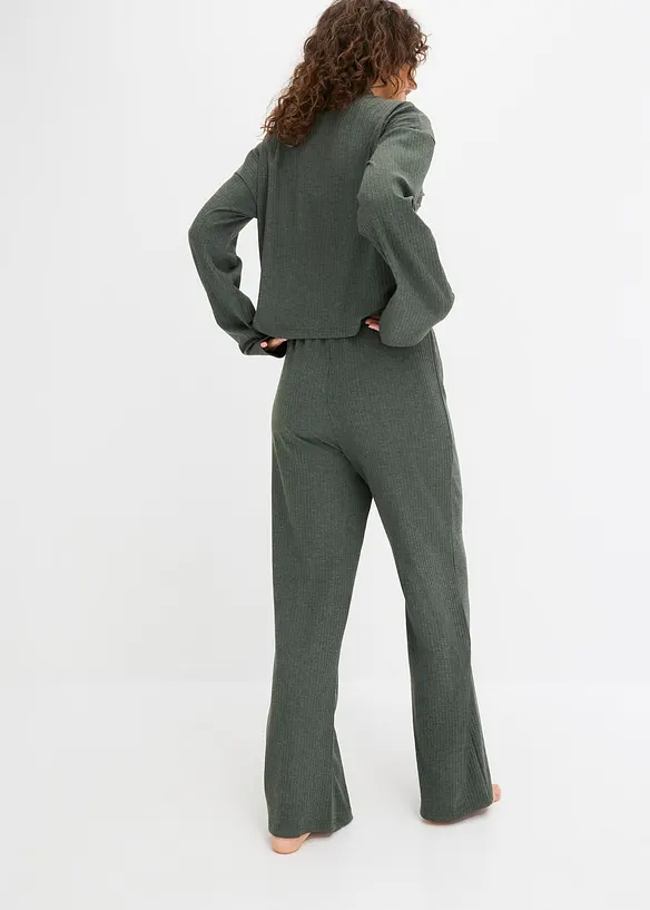 Weit geschnittener Loungewear Hausanzug aus weicher Rippe in grün von hinten (Totalaufnahme) - bonprix