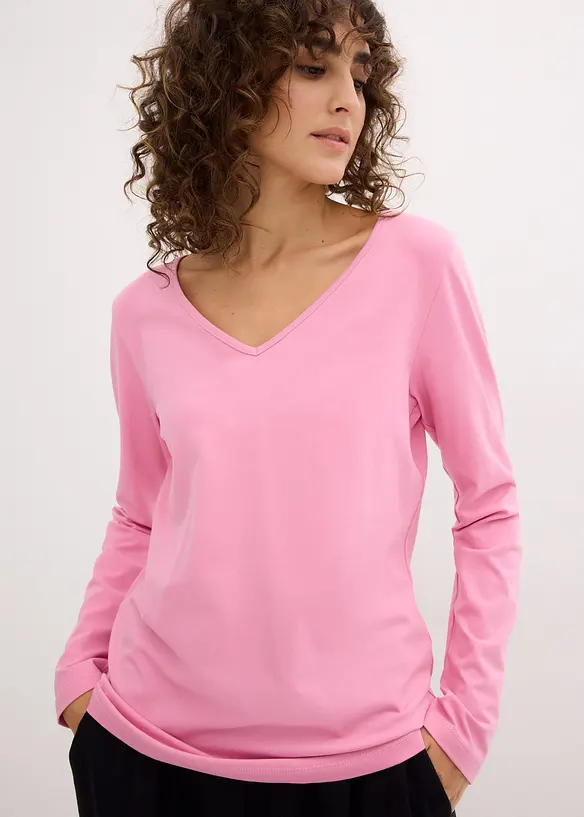 Figurbetontes Langarmshirt (2er Pack) in rosa von vorne (im Anschnitt) - bonprix