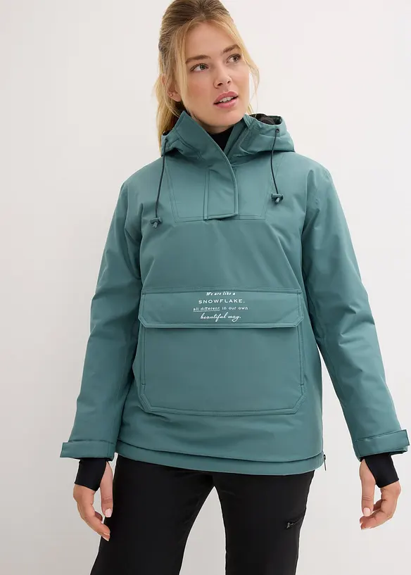 wasserdichte Ski Funktions-Schlupfjacke mit Fleece-Futter in grün von vorne (im Anschnitt) - bonprix