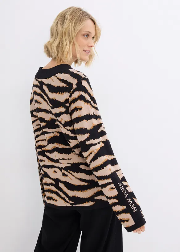 Feinstrickpullover im Animal-Design in beige von hinten (im Anschnitt) - bonprix