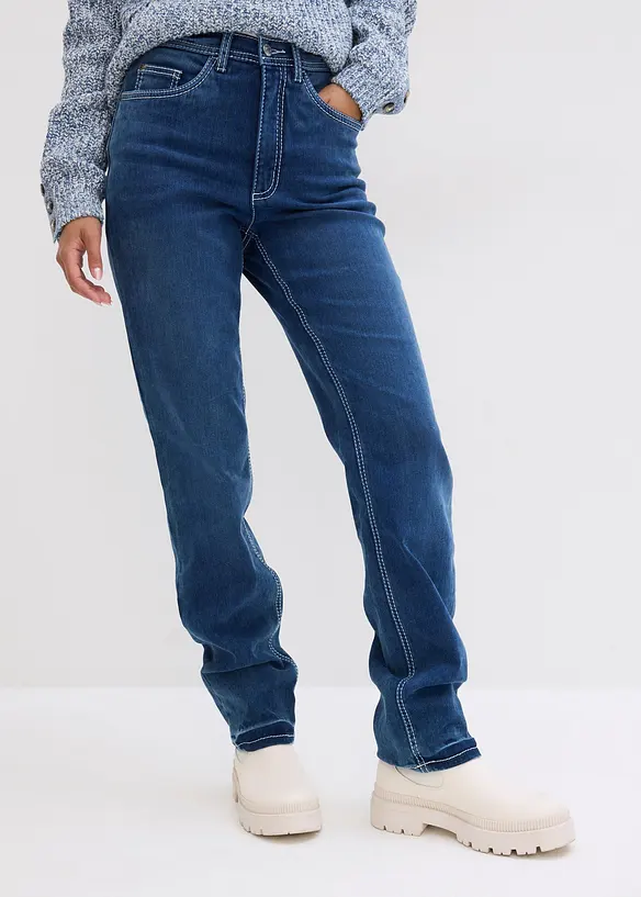 Straight Jeans High Waist, Thermo in blau von vorne - bonprix Straight Jeans High Waist, Thermo in blau von vorne - bonprix