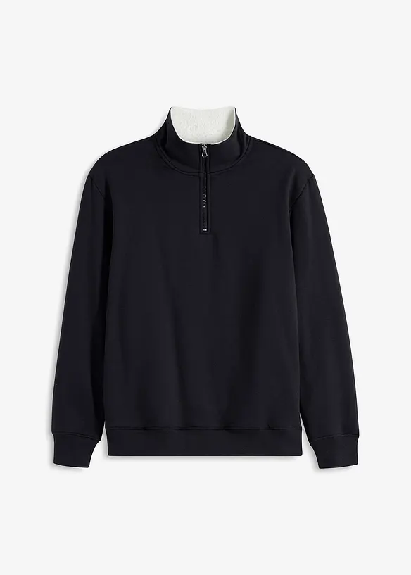 Thermo-Sweatshirt mit Troyer-Kragen, warm gefüttert in schwarz von vorne - bonprix