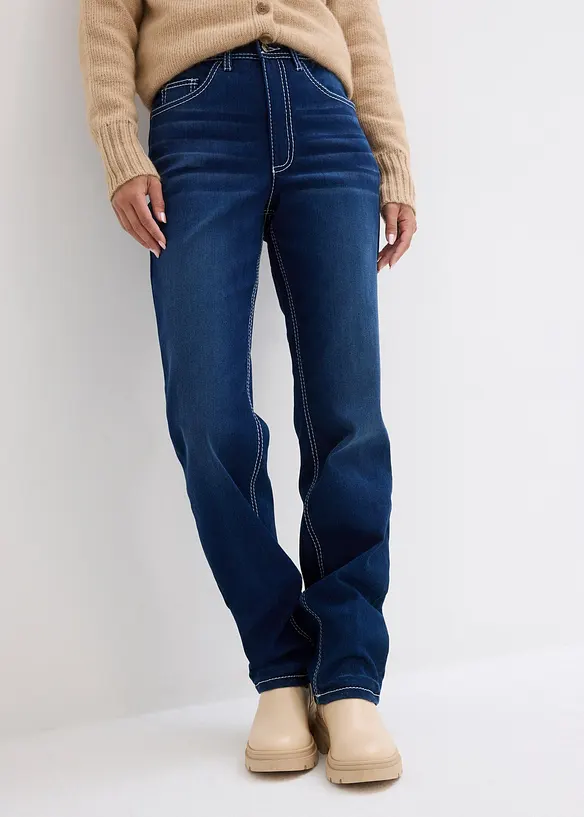 Straight Jeans High Waist, Thermo in blau von vorne - bonprix Straight Jeans High Waist, Thermo in blau von vorne - bonprix