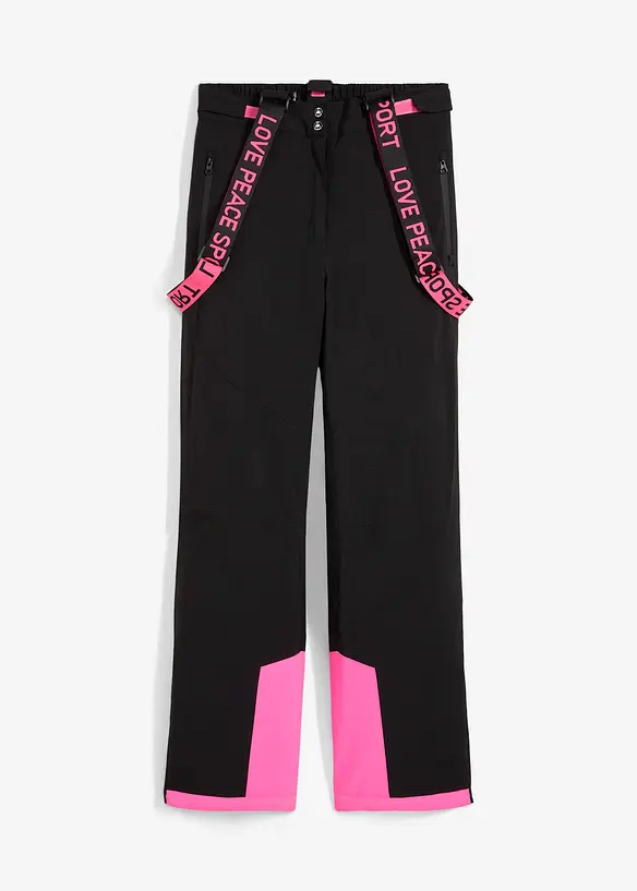 wasserdichte Ski Funktions-Thermohose mit abnehmbaren Trägern in schwarz von vorne - bonprix