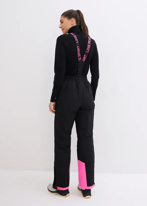 wasserdichte Ski Funktions-Thermohose mit abnehmbaren Trägern in schwarz von hinten - bonprix