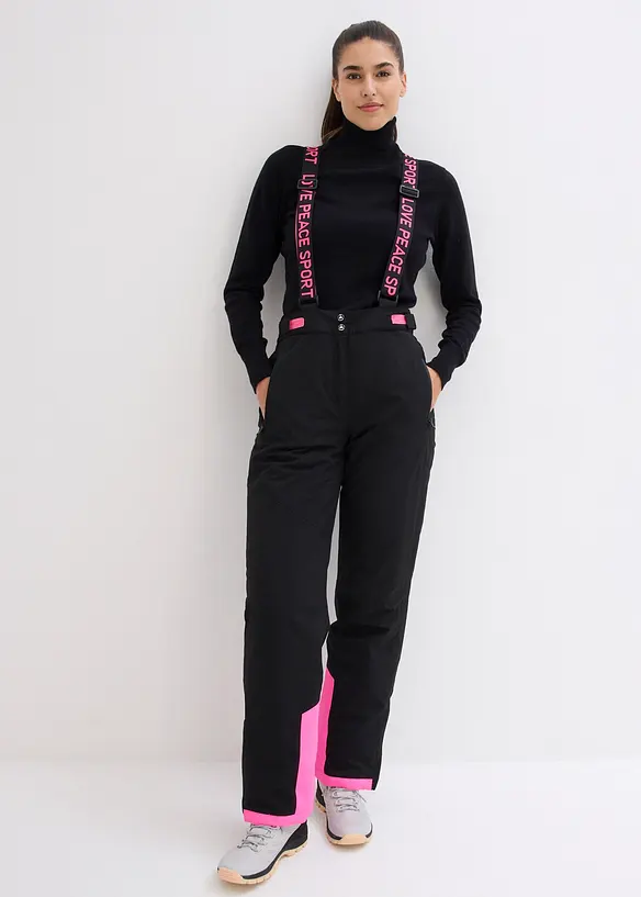 wasserdichte Ski Funktions-Thermohose mit abnehmbaren Trägern in schwarz von vorne - bonprix