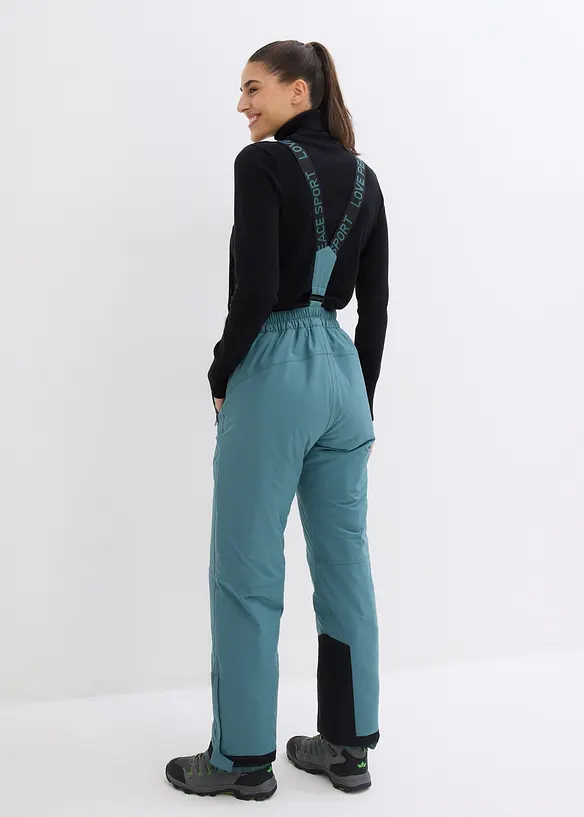 wasserdichte Ski Funktions-Thermohose mit abnehmbaren Trägern in grün von hinten - bonprix