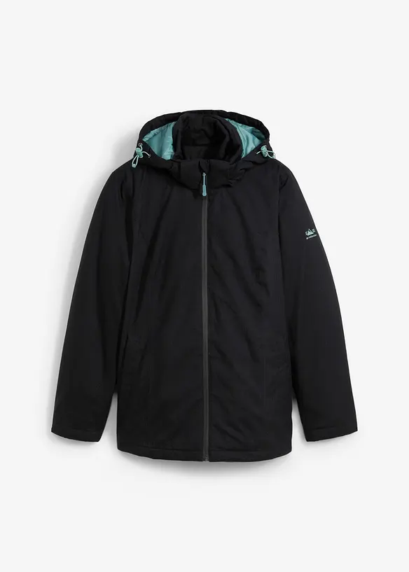Wasserdichte 2-in-1-Optik Funktionsjacke in schwarz von vorne - bonprix