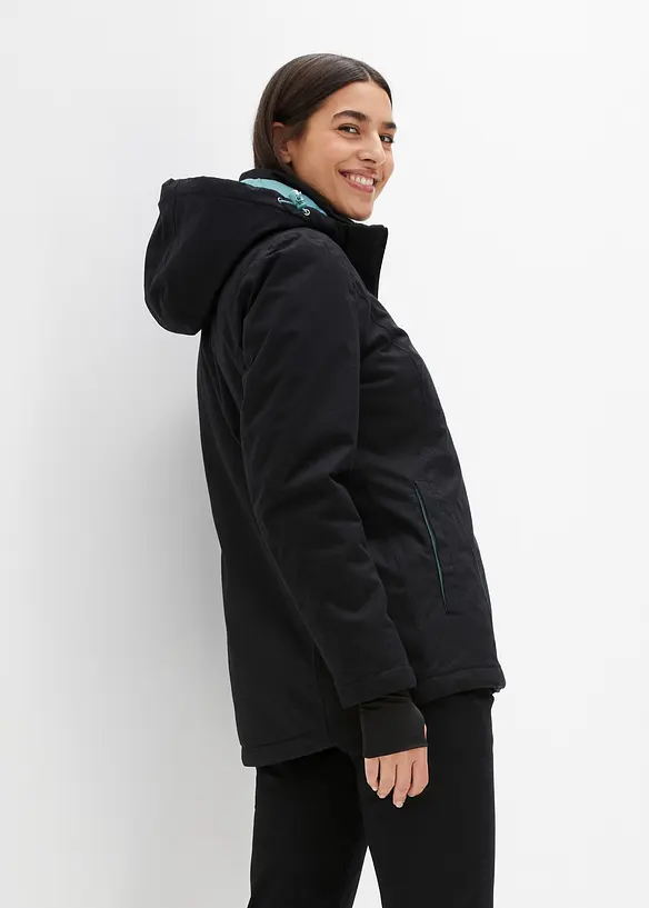 Wasserdichte 2-in-1-Optik Funktionsjacke in schwarz von hinten (im Anschnitt) - bonprix