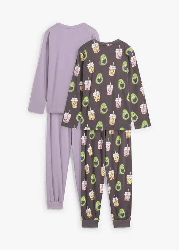 Pyjama aus reiner Bio-Baumwolle (4-tlg. Set) in grau von hinten - bonprix