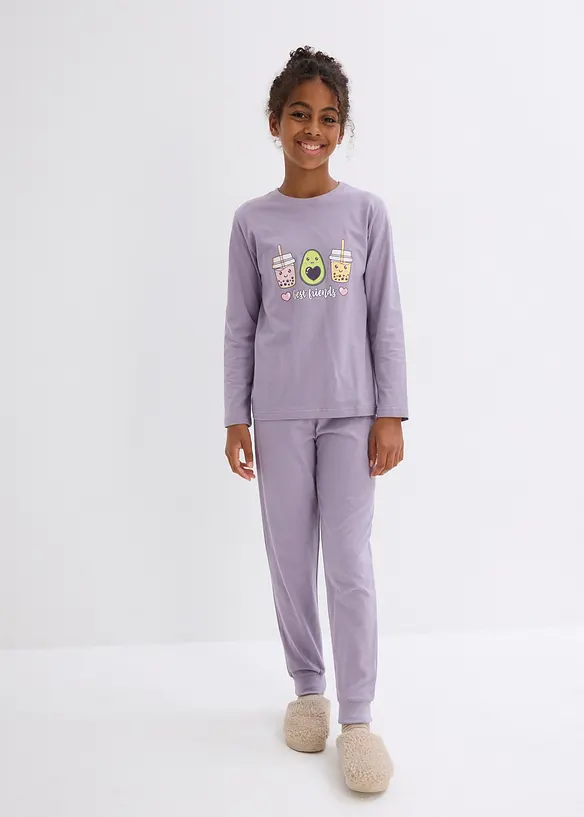 Pyjama aus reiner Bio-Baumwolle (4-tlg. Set) in grau von vorne (Totalaufnahme) - bonprix