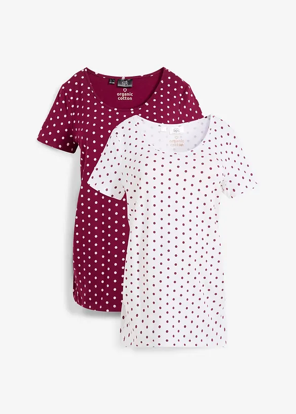 Umstandsshirts aus Bio-Baumwolle (2er-Pack) mit Polka-Dots in lila von vorne - bonprix