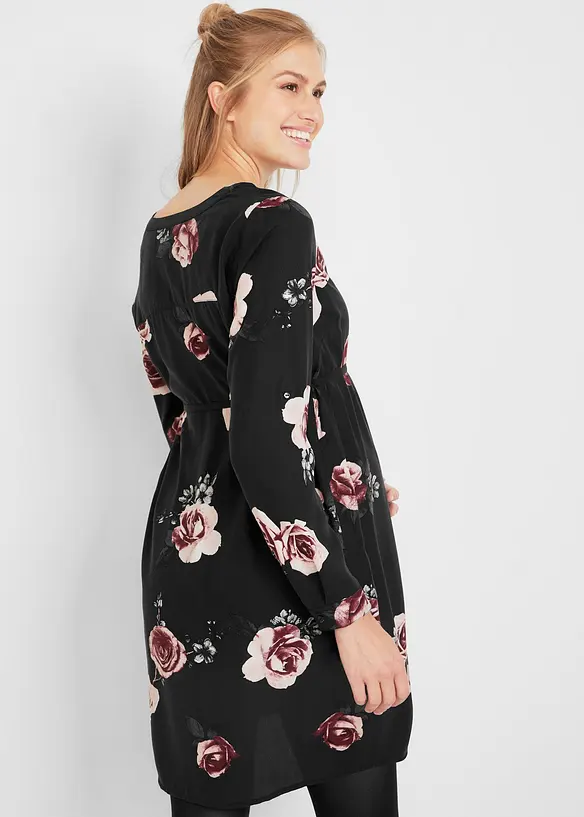 Umstands- und Stillblusenkleid aus fließender Viskose in schwarz von hinten (Totalaufnahme) - bonprix Umstands- und Stillblusenkleid aus fließender Viskose in schwarz von hinten (Totalaufnahme) - bonprix