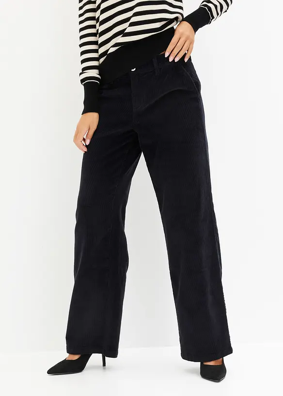 Weite Cordhose aus Baumwoll-Mix in schwarz von vorne - bonprix Weite Cordhose aus Baumwoll-Mix in schwarz von vorne - bonprix