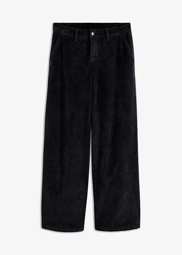 Weite Cordhose aus Baumwoll-Mix in schwarz von vorne - bonprix Weite Cordhose aus Baumwoll-Mix in schwarz von vorne - bonprix
