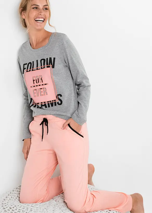Pyjama mit Bio-Baumwolle in grau (Detailaufnahme) - bonprix
