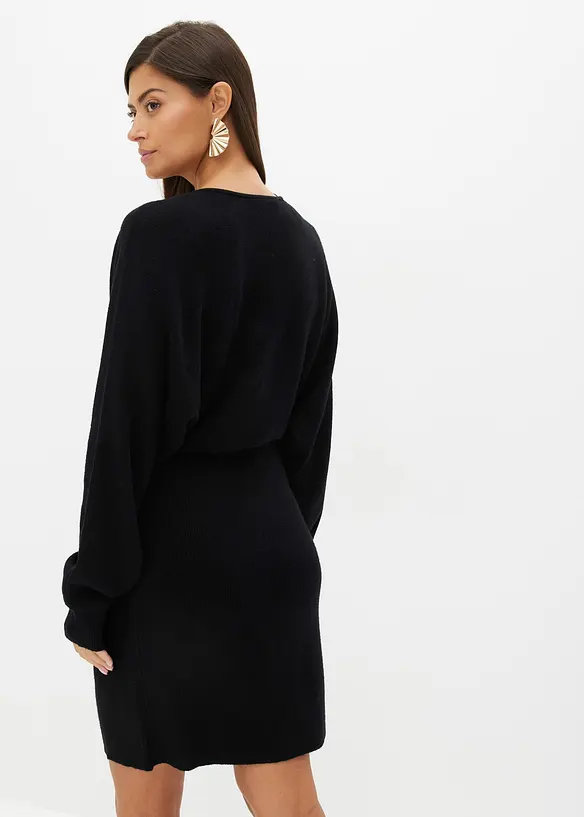 Strickkleid aus Viskose-Mix in schwarz von hinten (Totalaufnahme) - bonprix Strickkleid aus Viskose-Mix in schwarz von hinten (Totalaufnahme) - bonprix
