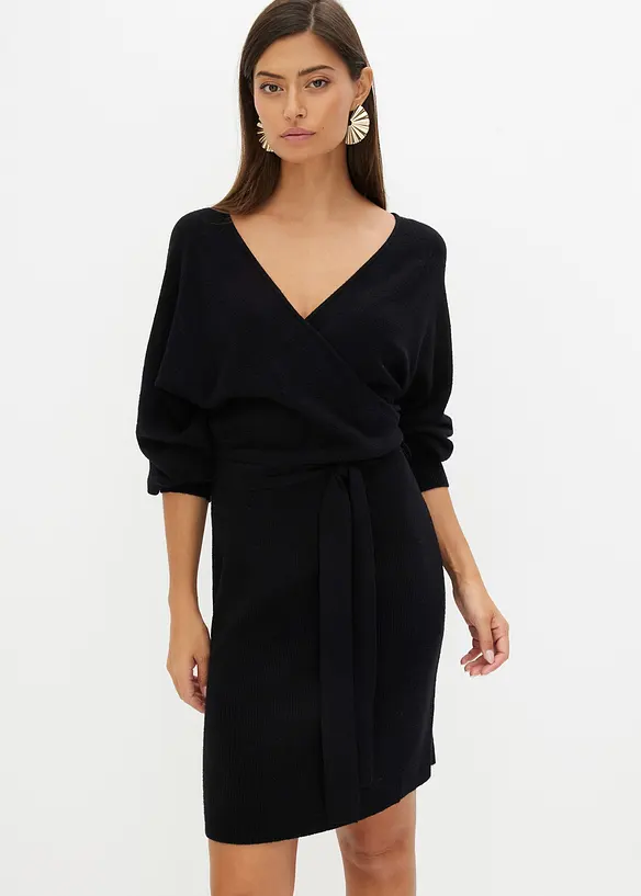 Strickkleid aus Viskose-Mix in schwarz von vorne (Totalaufnahme) - bonprix Strickkleid aus Viskose-Mix in schwarz von vorne (Totalaufnahme) - bonprix