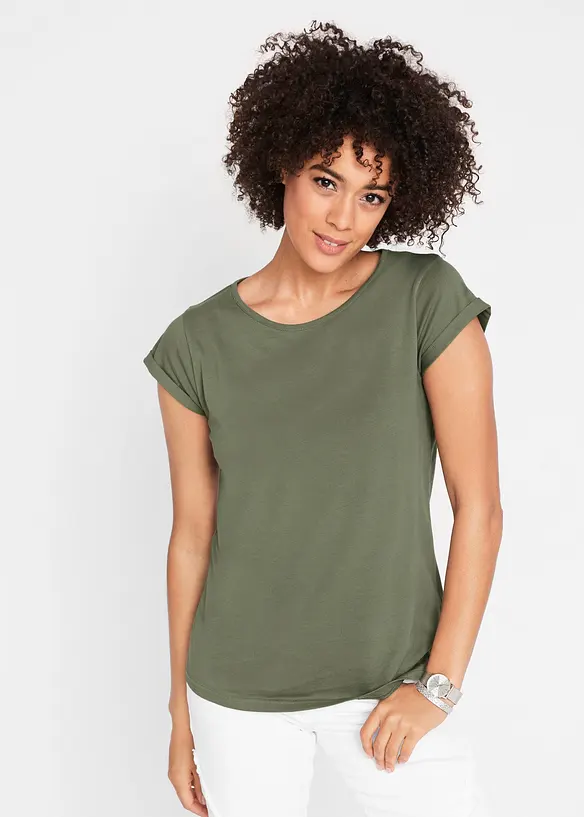 T-Shirt aus reiner Baumwolle in grün von vorne (im Anschnitt) - bonprix