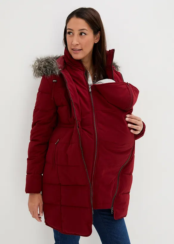 3-in-1 warm wattierte Umstands- und Tragejacke in rot von vorne (im Anschnitt) - bonprix
