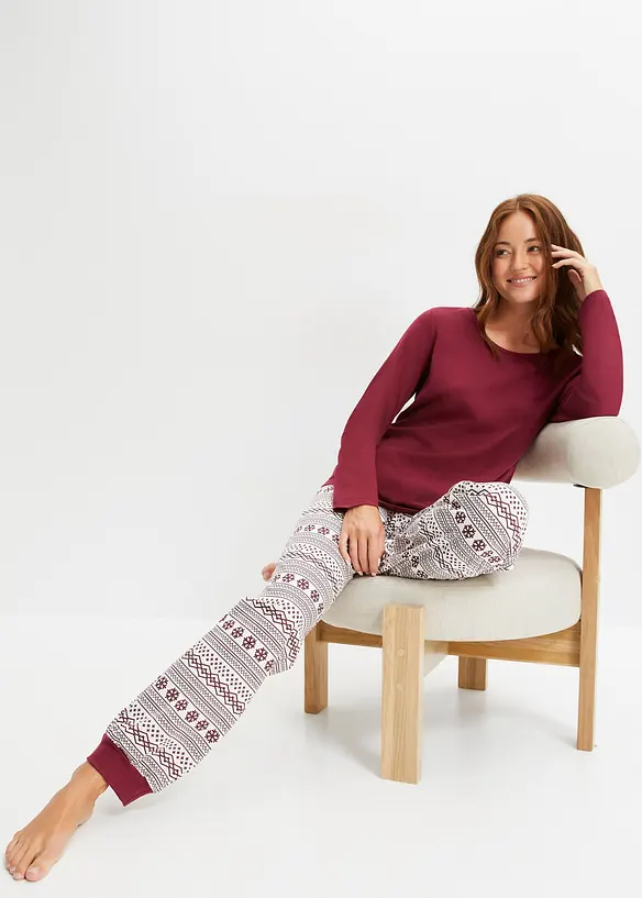 Pyjama aus reiner Bio-Baumwolle in rot von vorne (Totalaufnahme) - bonprix
