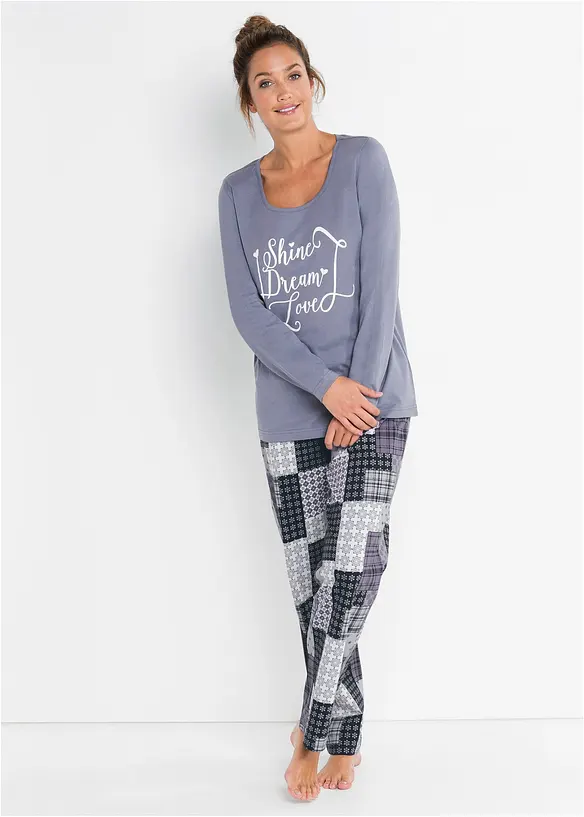 Pyjama aus reiner Bio-Baumwolle in blau von vorne (Totalaufnahme) - bonprix