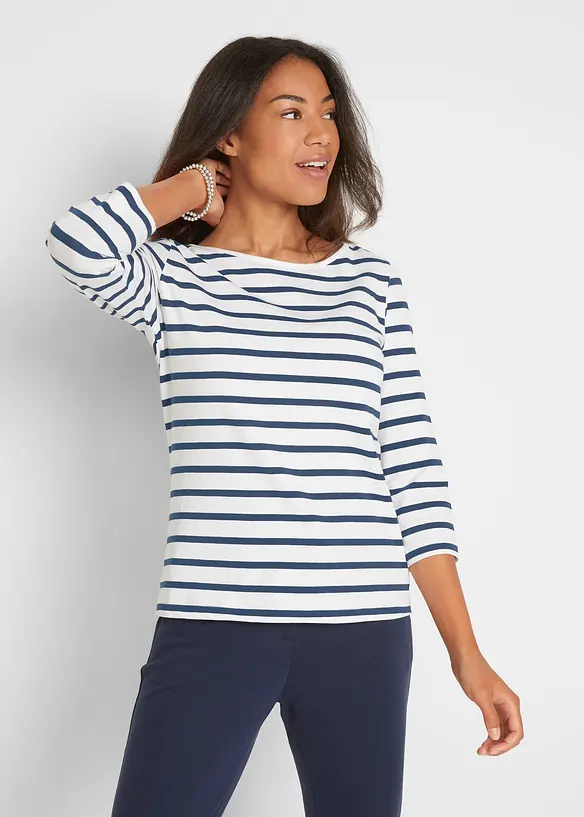 Langarmshirt mit reiner Bio-Baumwolle in weiß von vorne (im Anschnitt) - bonprix Langarmshirt mit reiner Bio-Baumwolle in weiß von vorne (im Anschnitt) - bonprix