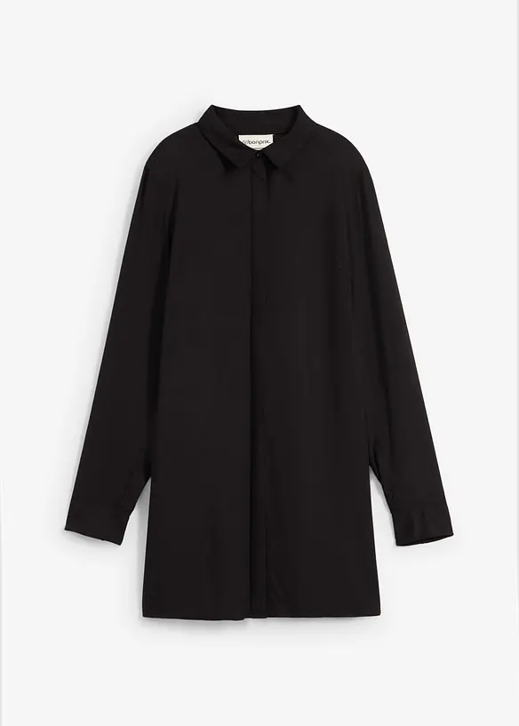 Longbluse mit Schlitz aus fließender Viskose in schwarz von vorne - bonprix