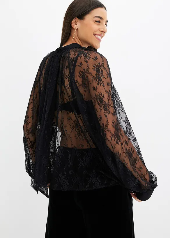Spitzenbluse mit leichter Transparenz in schwarz von hinten (im Anschnitt) - bonprix Spitzenbluse mit leichter Transparenz in schwarz von hinten (im Anschnitt) - bonprix
