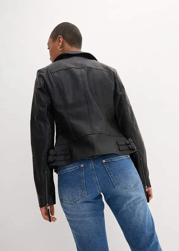 Lederimitat-Jacke aus reiner Viskose in schwarz von hinten (im Anschnitt) - bonprix