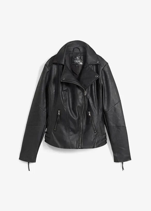 Lederimitat-Jacke aus reiner Viskose in schwarz von vorne - bonprix