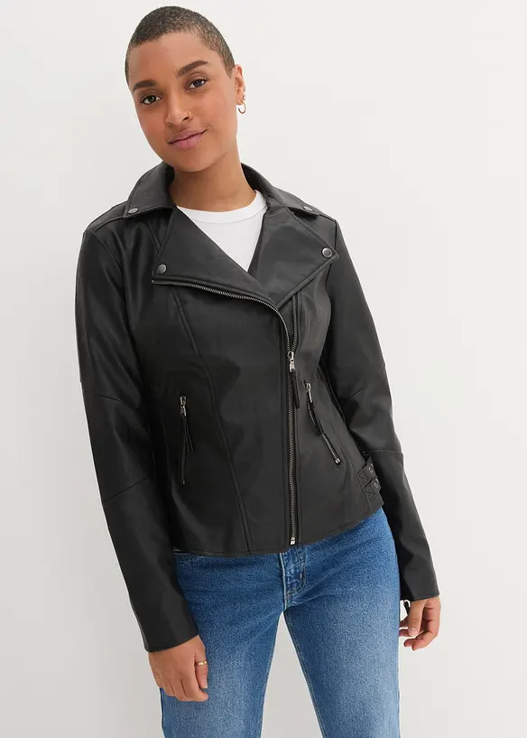 Lederimitat-Jacke aus reiner Viskose in schwarz von vorne (im Anschnitt) - bonprix