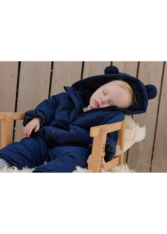 Wattierter wasserabweisender Baby Schneeanzug mit Teddyfleece in blau (Detailaufnahme) - bonprix